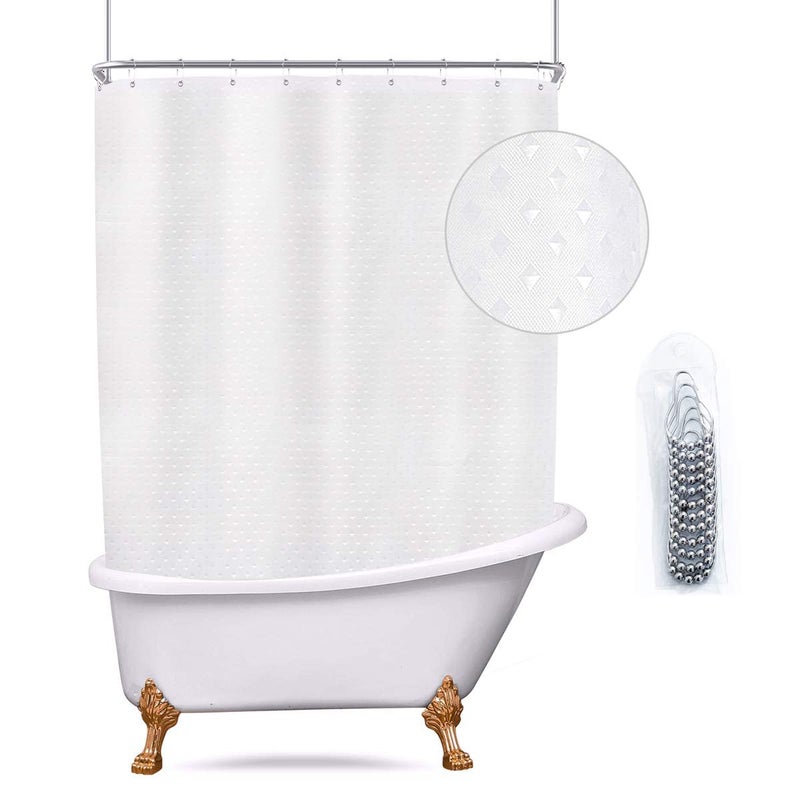 Riyidecor Clawfoot Tub Waffle 180 Inch Shower Curtain All Wrap Around Extra Wide Round Freestanding Surround Oval Shower Curtain Polyester Bathroom Decor Fabric Panel 32-Pack Metal Shower Hooks - Image 1